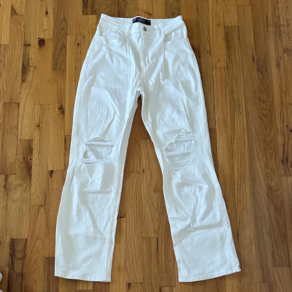 Hollister White Distressed Boyfriend Jeans